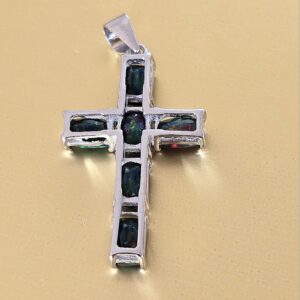 Natural Black Opal 925 Sterling Silver Cross Pendant