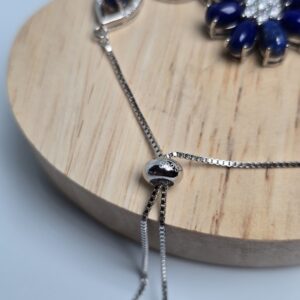 Natural Lapis Lazuli & CZ 925 Sterling Silver Adjustable Bracelet