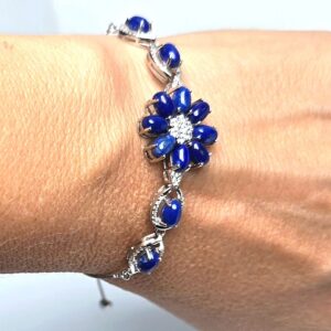 Natural Lapis Lazuli & CZ 925 Sterling Silver Adjustable Bracelet