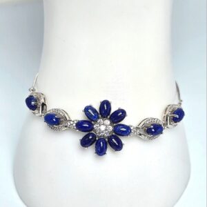 Natural Lapis Lazuli & CZ 925 Sterling Silver Adjustable Bracelet