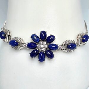 Natural Lapis Lazuli & CZ 925 Sterling Silver Adjustable Bracelet