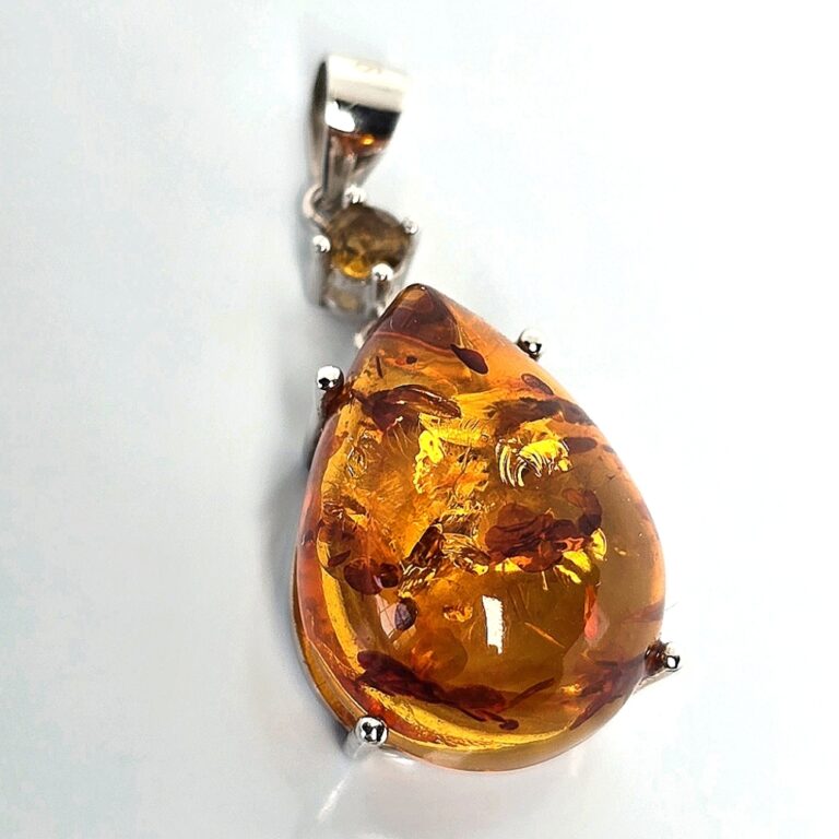 Natural Amber & Citrine 925 Sterling Silver Pendant