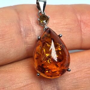 Natural Amber & Citrine 925 Sterling Silver Pendant