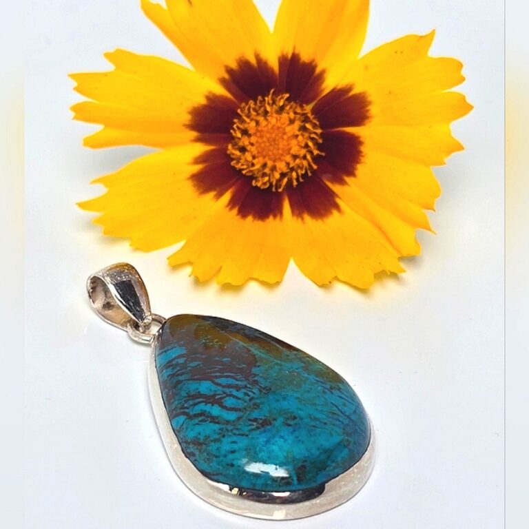 Natural Large Chrysocolla 925 Sterling Silver Pendant