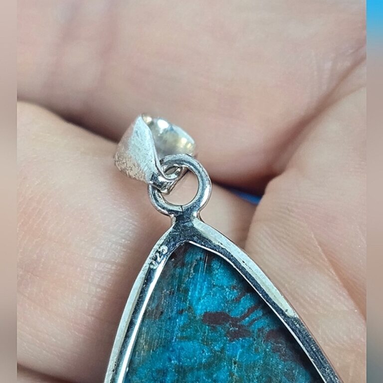 Natural Large Chrysocolla 925 Sterling Silver Pendant