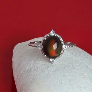 Natural Black Opal & CZ 925 Sterling Silver Ring Sz 7.5