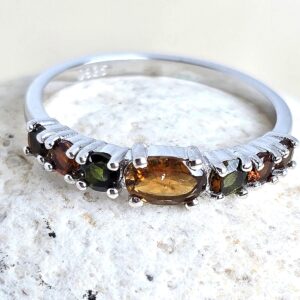 Natural Multicolor Tourmaline 925 Sterling Silver Ring Sz 7.75