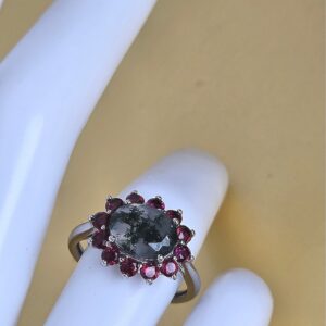 Natural Moss Agate & Garnet 925 Sterling Silver Ring