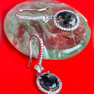 Natural Moss Agate & CZ 925 Sterling Silver Earrings