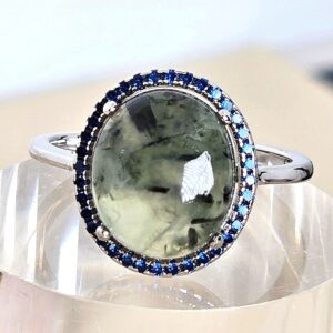 Natural Moss Agate & Nano Crystals 925 Sterling Silver Ring Sz 8