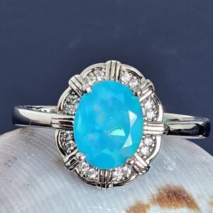 Natural Blue Opal & White Topaz 925 Sterling Silver Ring Sz 7.75