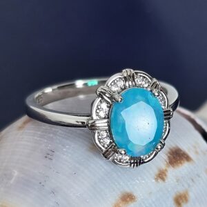 Natural Blue Opal & White Topaz 925 Sterling Silver Ring Sz 7.75