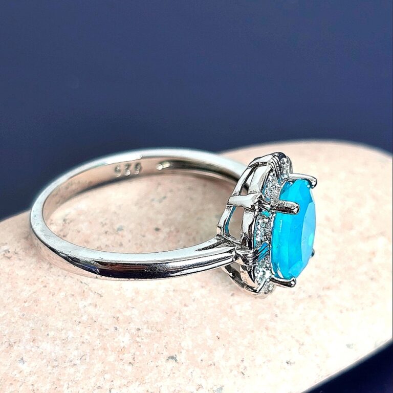 Natural Blue Opal & White Topaz 925 Sterling Silver Ring Sz 7.75