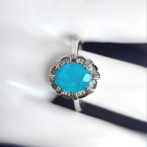 Natural Blue Opal & White Topaz 925 Sterling Silver Ring Sz 7.75