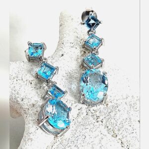 Natural Sky Blue Topaz 925 Sterling Silver Earrings