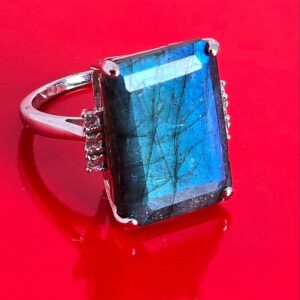 Natural Labradorite & CZ 925 Sterling Silver Ring