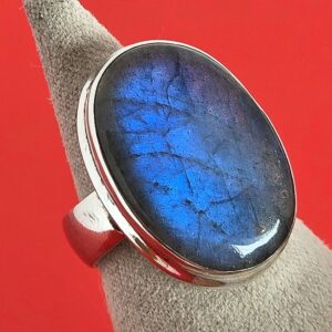Natural Oval Labradorite 1.7x2.4cm 925 Sterling Silver Ring Sz 7