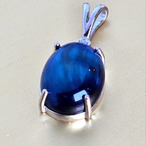 Natural Blue Tiger Eye & CZ 925 Sterling Silver Pendant.