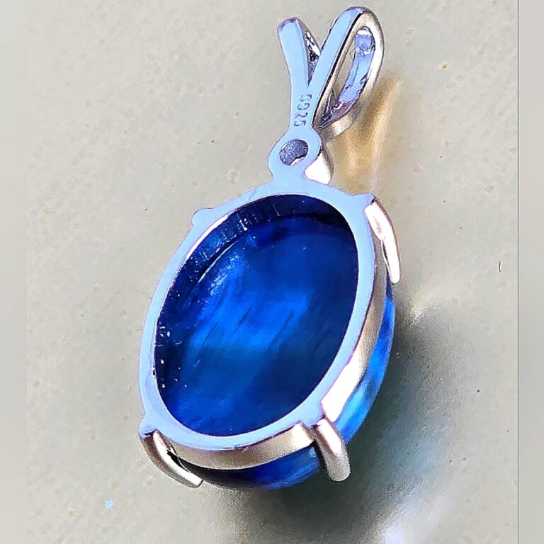 Natural Blue Tiger Eye & CZ 925 Sterling Silver Pendant.