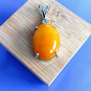 Natural Oval Amber 13x18mm 925 Sterling Silver Pendant