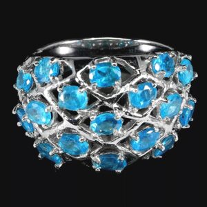 Natural Oval Blue Apatite 4x3mm 925 Sterling Silver Ring Size 8.75