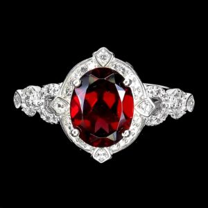 Natural Mozambique Garnet 10x8mm & Topaz 925 Sterling Silver Ring Sz 7.5