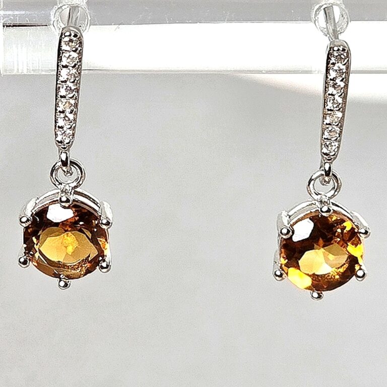 Natural Round Citrine 7mm 925 Sterling Silver Earrings