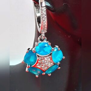 Natural Blue Opal 925 Sterling Silver Set with Earrings, Pendant, Ring Sz 7.75