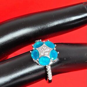 Natural Blue Opal 925 Sterling Silver Set with Earrings, Pendant, Ring Sz 7.75