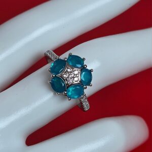 Natural Blue Opal 925 Sterling Silver Set with Earrings, Pendant, Ring Sz 7.75