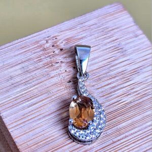 Natural Citrine Set "Flavia". 925 Sterling Silver Earrings, Pendant, Ring 7.5