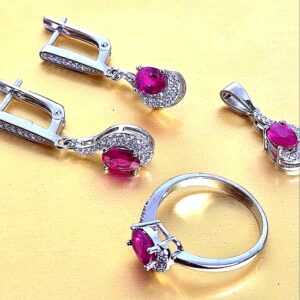 Natural Ruby Set "Rubina". 925 Sterling Silver Earrings, Pendant, Ring Sz 7.75