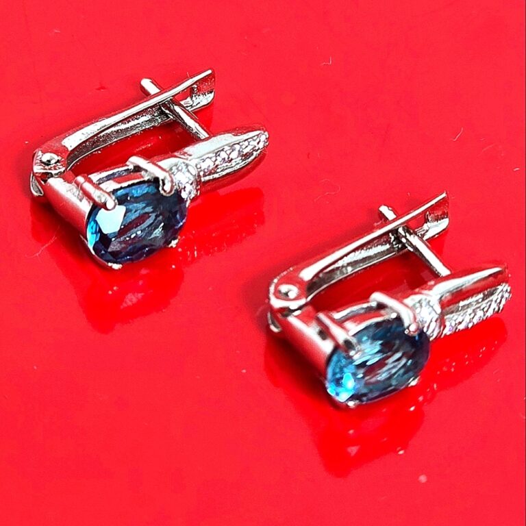 London Blue Topaz Set "Afina". 925 Sterling Silver Earrings, Pendant, Ring 6.5