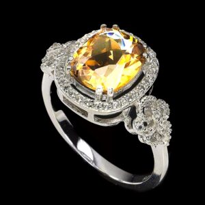 Natural Citrine 10x8mm White Topaz Gemstone 925 Sterling Silver Jewelry Ring 8