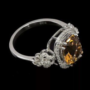 Natural Citrine 10x8mm White Topaz Gemstone 925 Sterling Silver Jewelry Ring 8