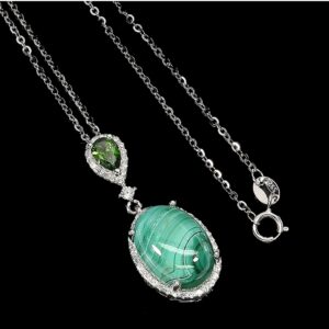 Natural Malachite 14x10mm & Chrome Diopside925 Sterling Silver Necklace