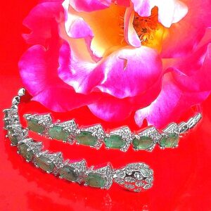 Natural Emerald & CZ 925 Sterling Silver Snake Bangle Bracelet