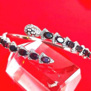 Natural Black Opal, Emerald & CZ 925 Sterling Silver Snake Bangle Bracelet