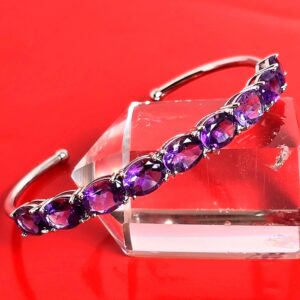 Natural Amethyst 9×7mm 925 Sterling Silver Bangle Bracelet (adjustable)