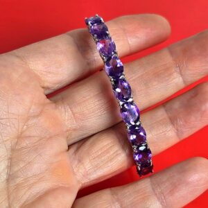 Natural Amethyst 9×7mm 925 Sterling Silver Bangle Bracelet (adjustable)