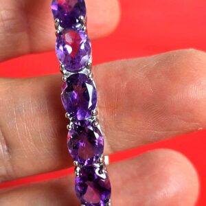 Natural Amethyst 9×7mm 925 Sterling Silver Bangle Bracelet (adjustable)