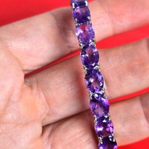 Natural Amethyst 9×7mm 925 Sterling Silver Bangle Bracelet (adjustable)