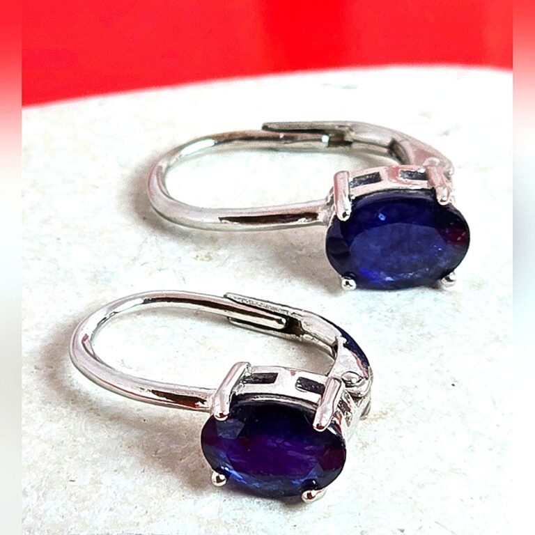 Natural Blue Sapphire set "Celeste". 925 Sterling Earrings, Pendant, Ring 5.75