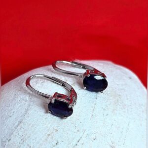 Natural Blue Sapphire set "Celeste". 925 Sterling Earrings, Pendant, Ring 5.75