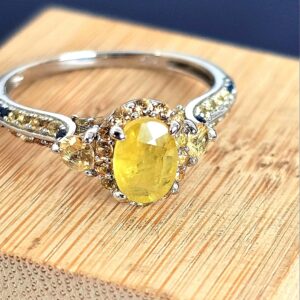 Natural Yellow Sapphire 6x4mm 925 Sterling Silver Ring Sz 7.5