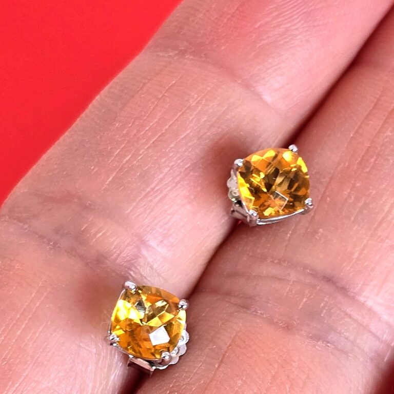 Natural Cushion Citrine 6x6mm 925 Sterling Silver Stud Earrings