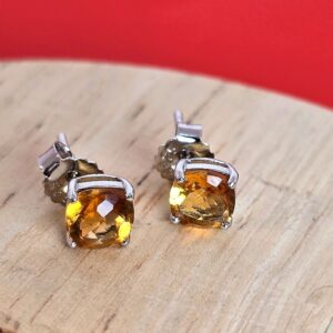 Natural Cushion Citrine 6x6mm 925 Sterling Silver Stud Earrings