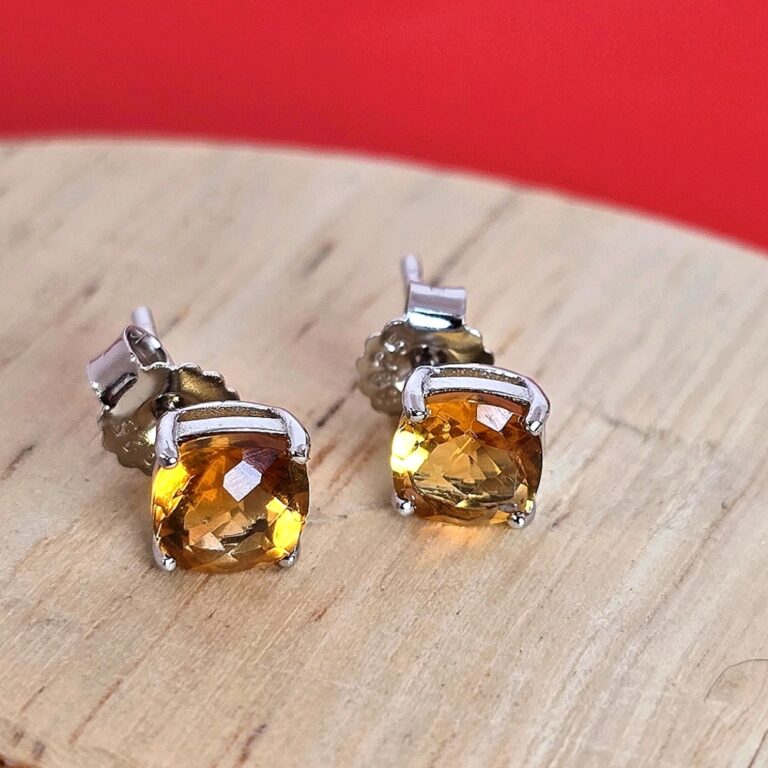 Natural Cushion Citrine 6x6mm 925 Sterling Silver Stud Earrings