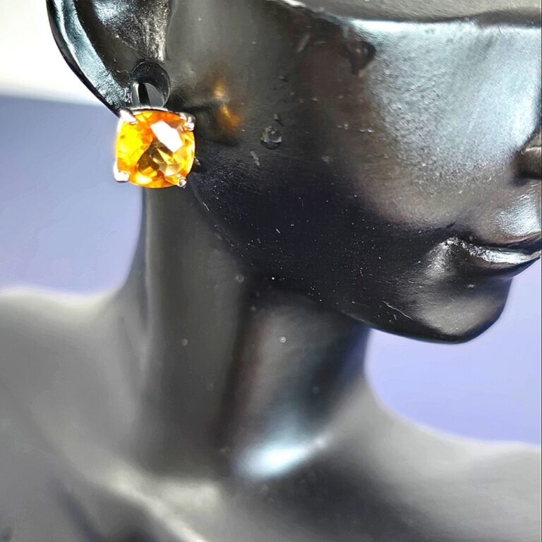 Natural Cushion Citrine 6x6mm 925 Sterling Silver Stud Earrings