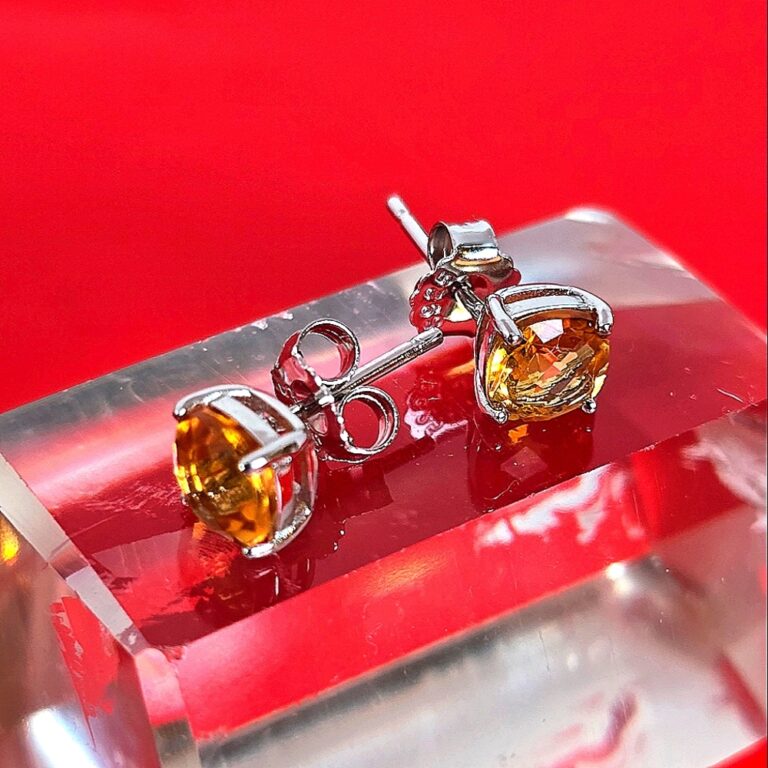 Natural Cushion Citrine 6x6mm 925 Sterling Silver Stud Earrings